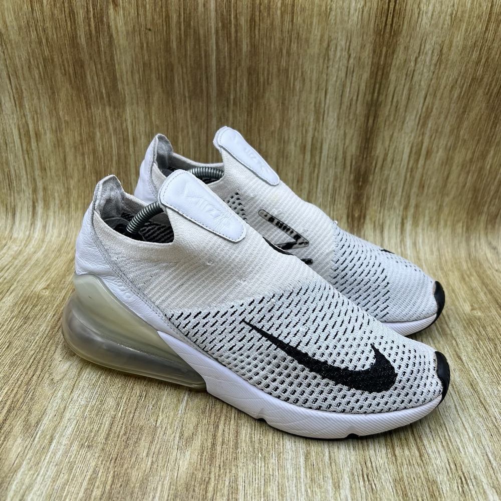 Nike Air Max 270 Flyknit Sneakers Women's Size 8 White Black Slip On AH6803-100